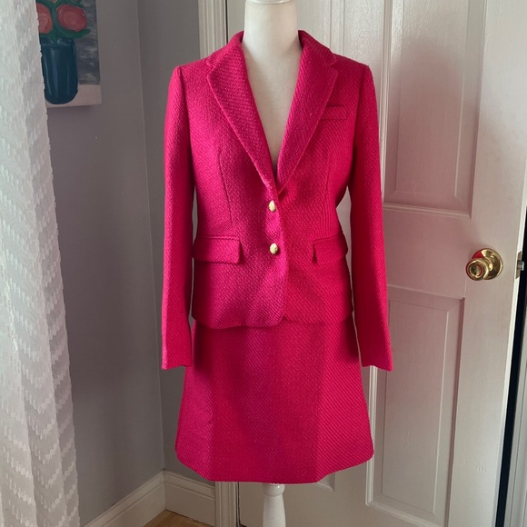 J Crew pink tweed boucle a line skirt & jacket blazer suit...